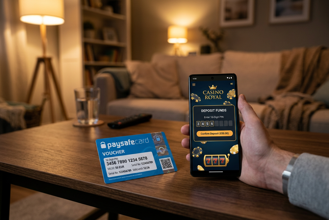 Karta paysafecard i smartfon z otwartym kasynem online